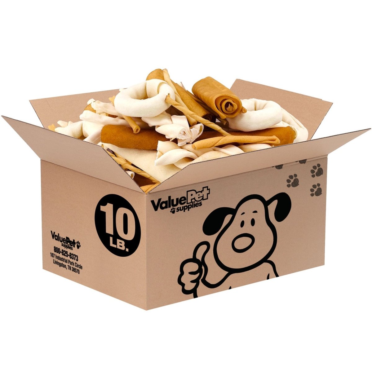 ValueBull USA Rawhide, Varied Mix of Fun Shapes for Dogs, 10 Pound Bulk Pack - ValuePetSupplies