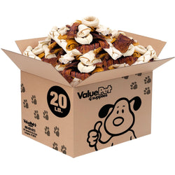 ValueBull USA Rawhide, Medium Dog Variety Mix, Fun Shapes, 20 Pound BULK PACK - ValuePetSupplies
