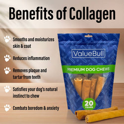 ValueBull USA Collagen Retriever Rolls, Dog Chews, Natural Beef, Chicken Infused, 6 Inch, 50 Count - ValuePetSupplies