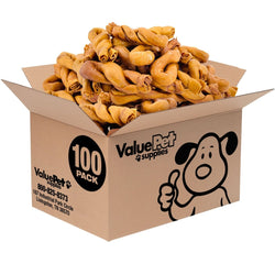 ValueBull USA Collagen Twists, Dog Chews, Natural Beef, Chicken Infused, 100 Count BULK PACK - ValuePetSupplies