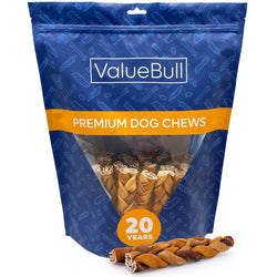 ValueBull USA Collagen Braids, Dog Chews, Natural Beef, Chicken Infused, Medium 6 Inch, 25 Count - ValuePetSupplies