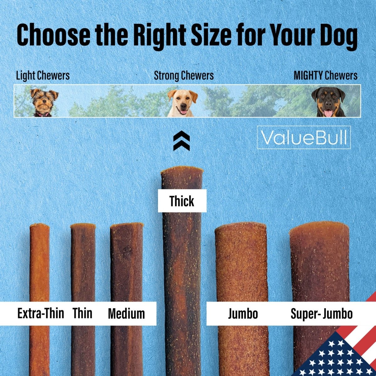 ValueBull USA Collagen Sticks for Dogs, 6 Inch Thick Chews, Natural Long-Lasting Dog Treats, 25 Count - Thick - 25 Sticks