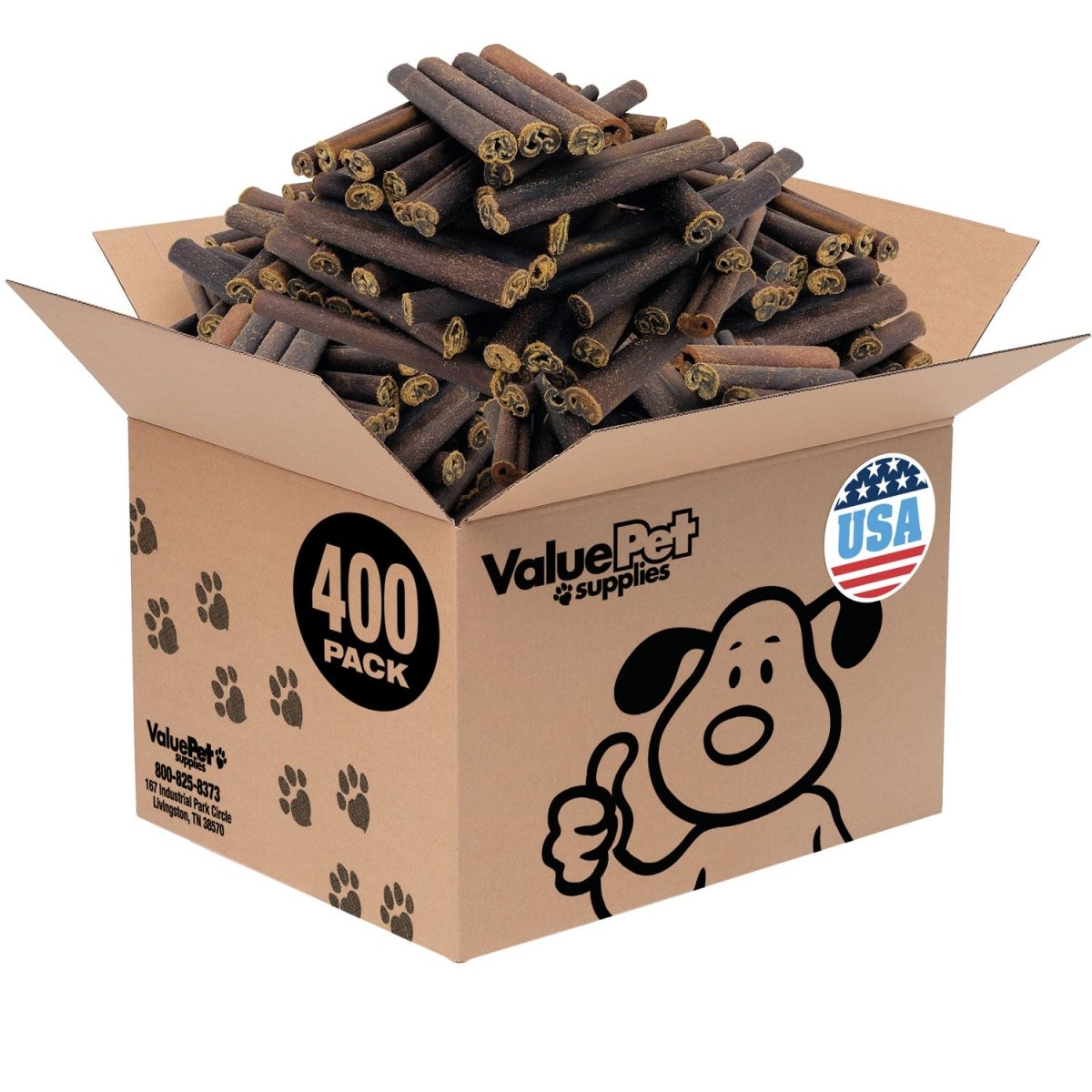 ValueBull USA Collagen Sticks for Dogs, 6 Inch Thick Chews, Natural Long - Lasting Dog Treats, 400 Count Wholesale Pack - ValuePetSupplies
