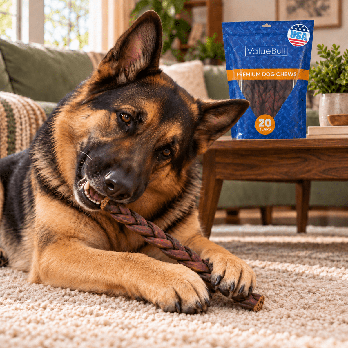ValueBull USA Collagen Braid Beef Large Dog Chews, Medium 12 Inch, 100 Count Wholesale Pack - ValuePetSupplies