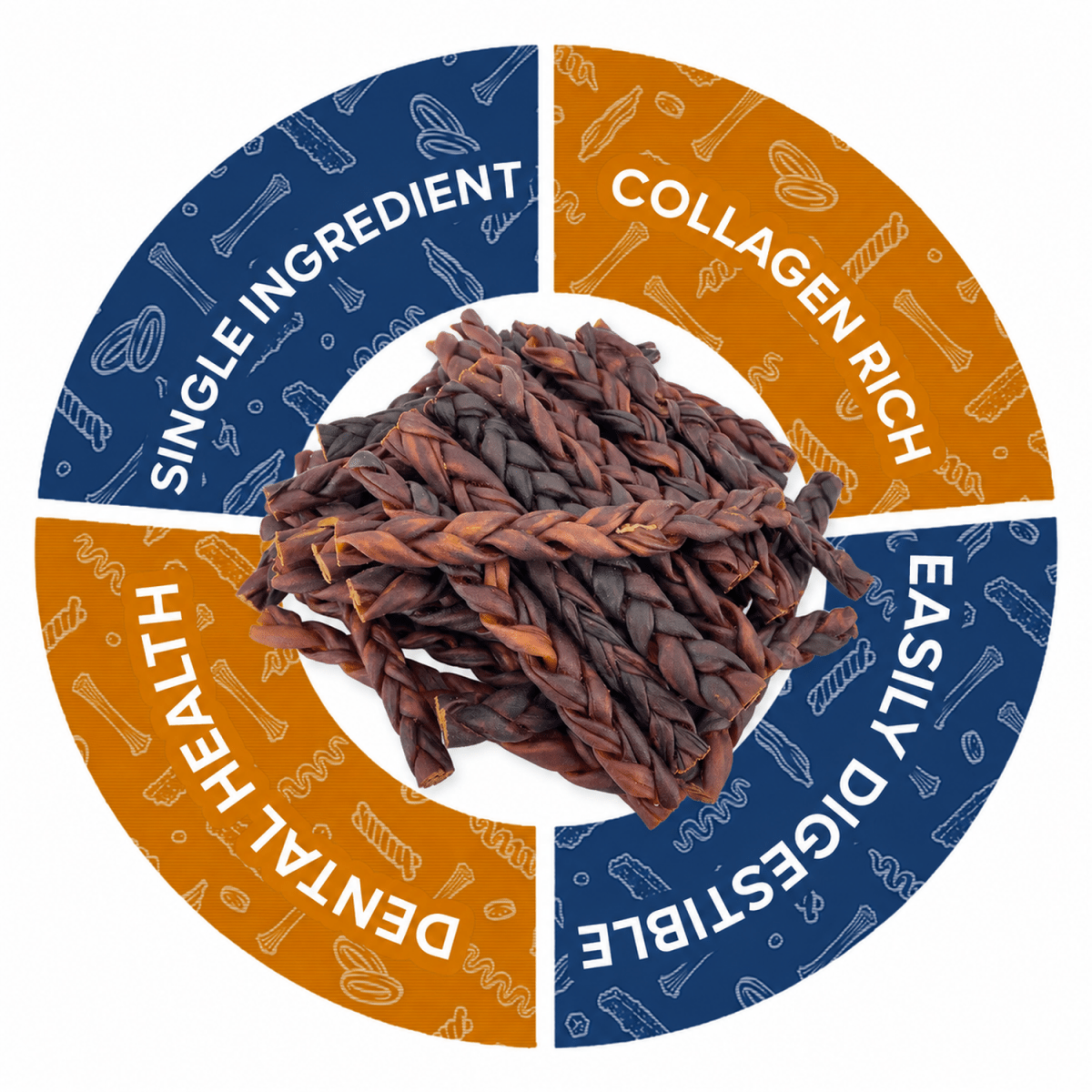 ValueBull USA Collagen Braid Beef Large Dog Chews, Medium 12 Inch, 100 Count Wholesale Pack - ValuePetSupplies