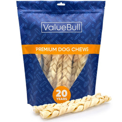 ValueBull USA Collagen Braids, Dog Chews, Natural Beef, Medium 12 Inch, 10 Count - ValuePetSupplies