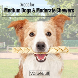 ValueBull USA Collagen Braids, Dog Chews, Natural Beef, Medium 12 Inch, 100 Count BULK PACK - ValuePetSupplies