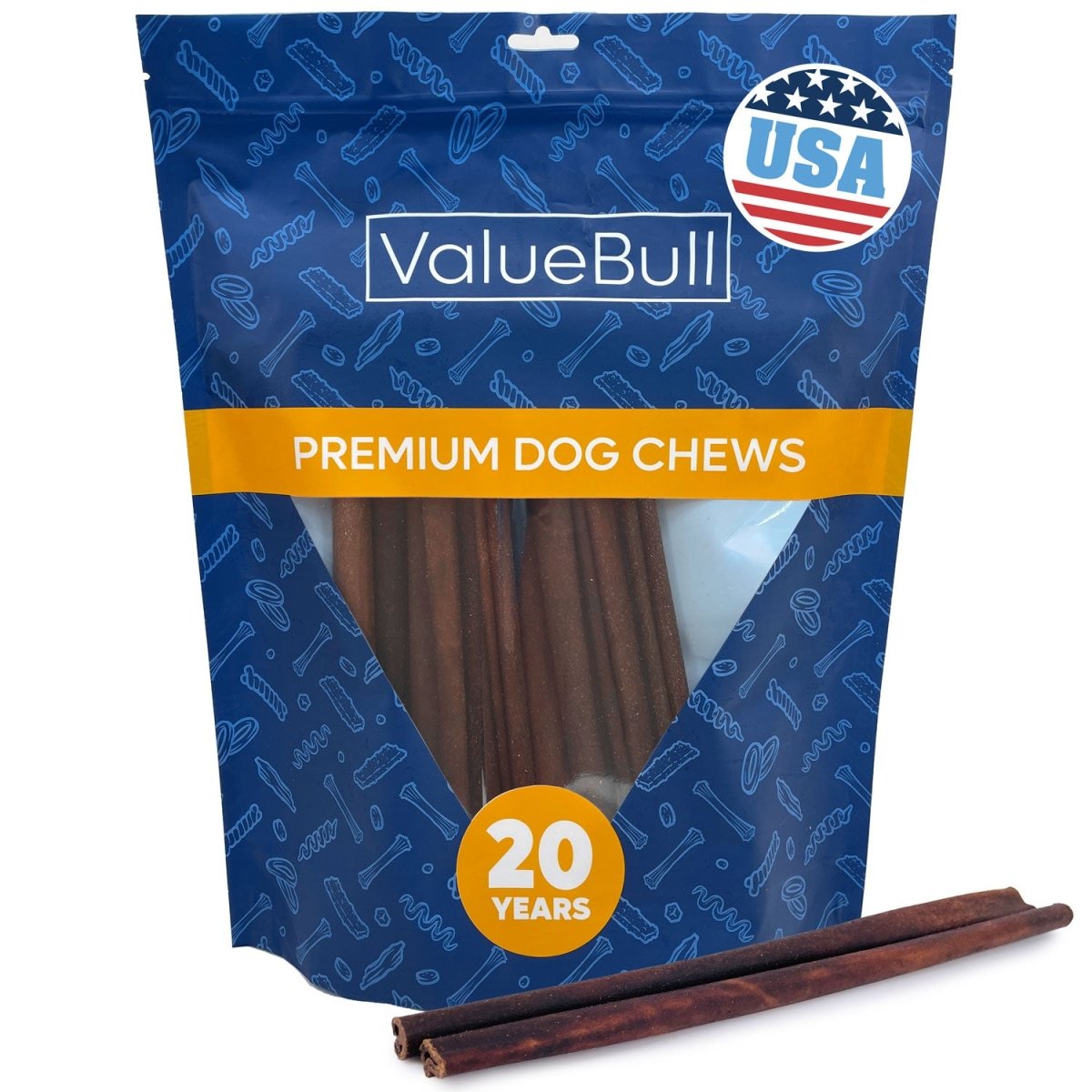 ValueBull USA Collagen Sticks for Dogs, 12 Inch Medium Chews, Natural Long - Lasting Dog Treats, 10 Count - ValuePetSupplies