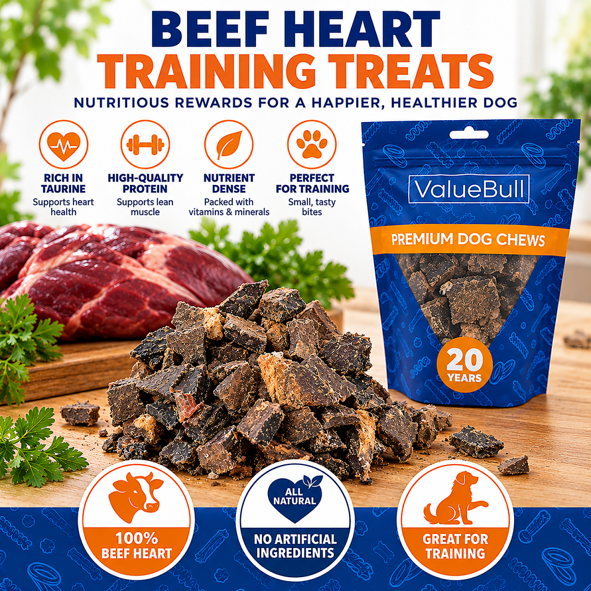 ValueBull Beef Heart Cubes for Dogs, 2 Pound - ValuePetSupplies