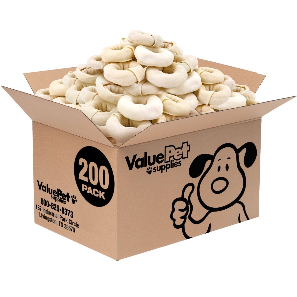 ValueBull USA Beef Rawhide Donut Rings, Premium Thick Cut, 200 Count BULK PACK - ValuePetSupplies