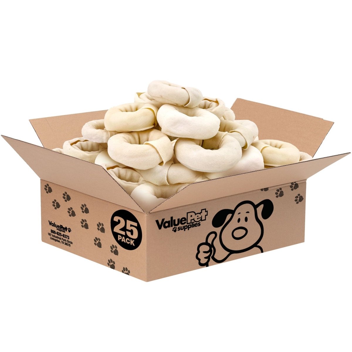 ValueBull USA Beef Rawhide Donut Rings, Premium Thick Cut, 25 Count BULK PACK - ValuePetSupplies