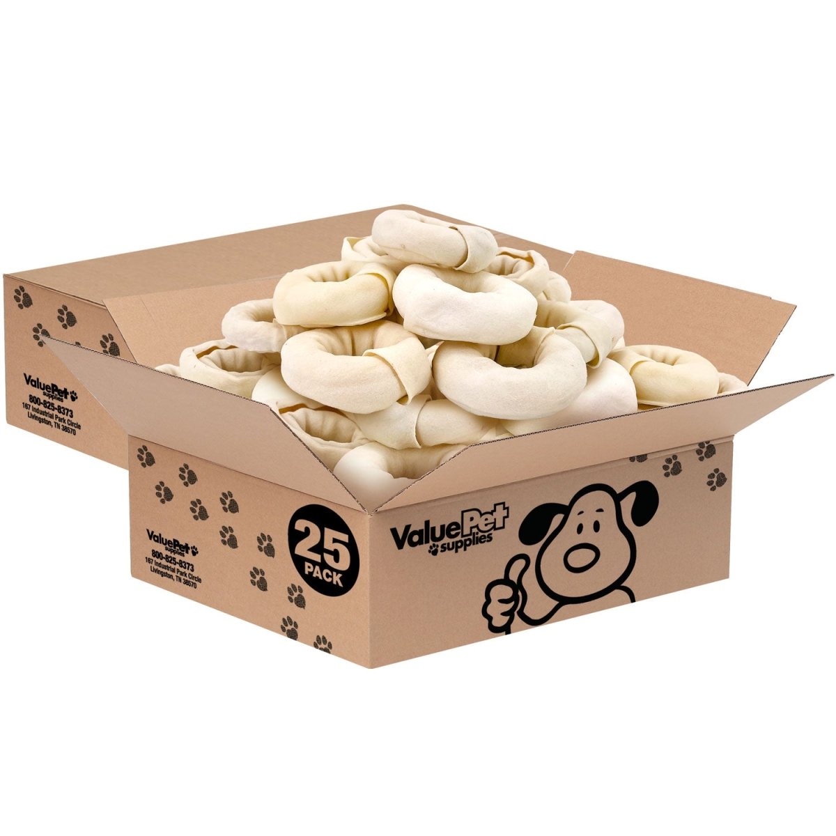 ValueBull USA Beef Rawhide Donut Rings, Premium Thick Cut, 50 Count BULK PACK - ValuePetSupplies