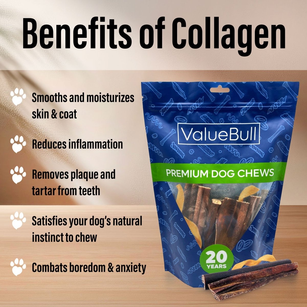 ValueBull Collagen Sticks for Dogs, Varied Shape & Size Chews, Natural Long - Lasting Dog Treats, 1 Pound - ValuePetSupplies