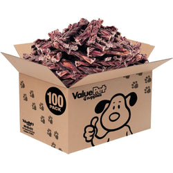 ValueBull Beef Jerky Gullet Braids, Premium Dog Chews, Thick 6 Inch, 100 Count BULK PACK - ValuePetSupplies