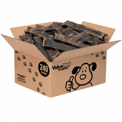 ValueBull USA Beef Jerky Gullet Flats, Premium Dog Chews, 6 Inch, 240 Count Bulk Pack - 240