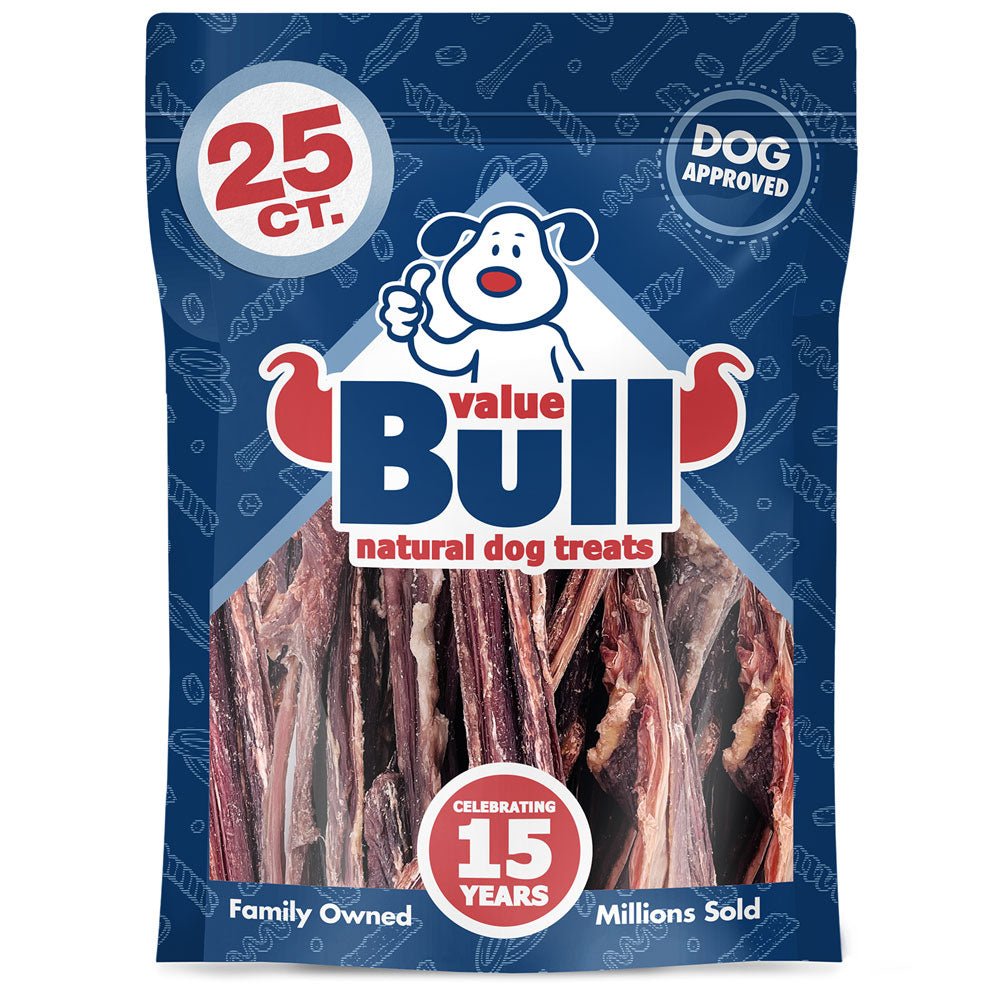ValueBull Beef Jerky Gullet Sticks, Premium Dog Chews, 6 Inch, 25 Count - ValuePetSupplies