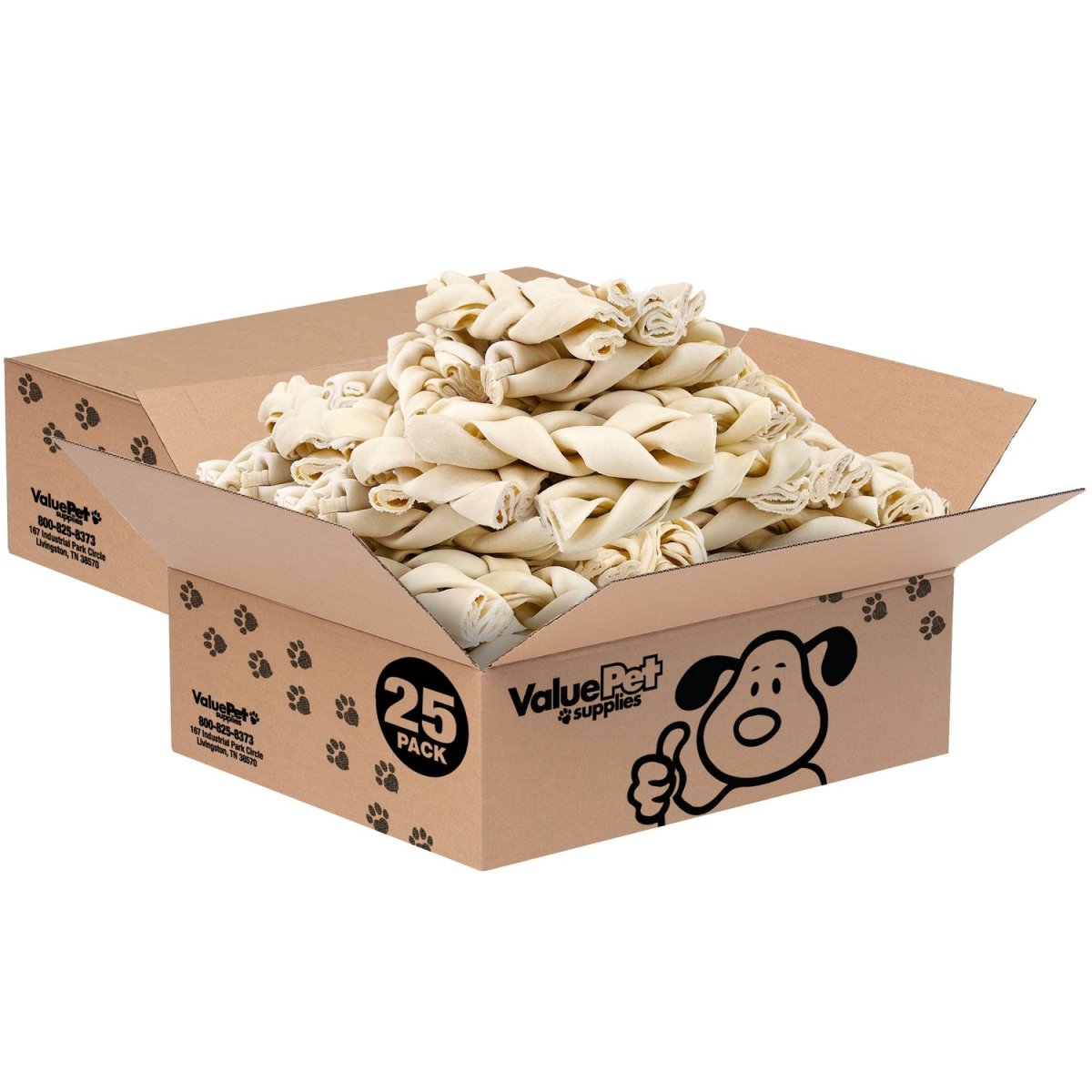 ValueBull USA Beef Rawhide Triple Braided Sticks, Premium Thick Cut, 6 Inch, 50 Count BULK PACK - ValuePetSupplies