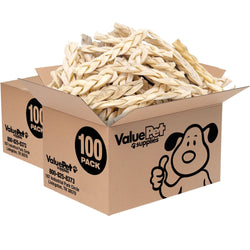 ValueBull Beef Cheek Braids, Long Lasting Dog Chews, 5 - 6 Inch, 200 Count BULK PACK - ValuePetSupplies