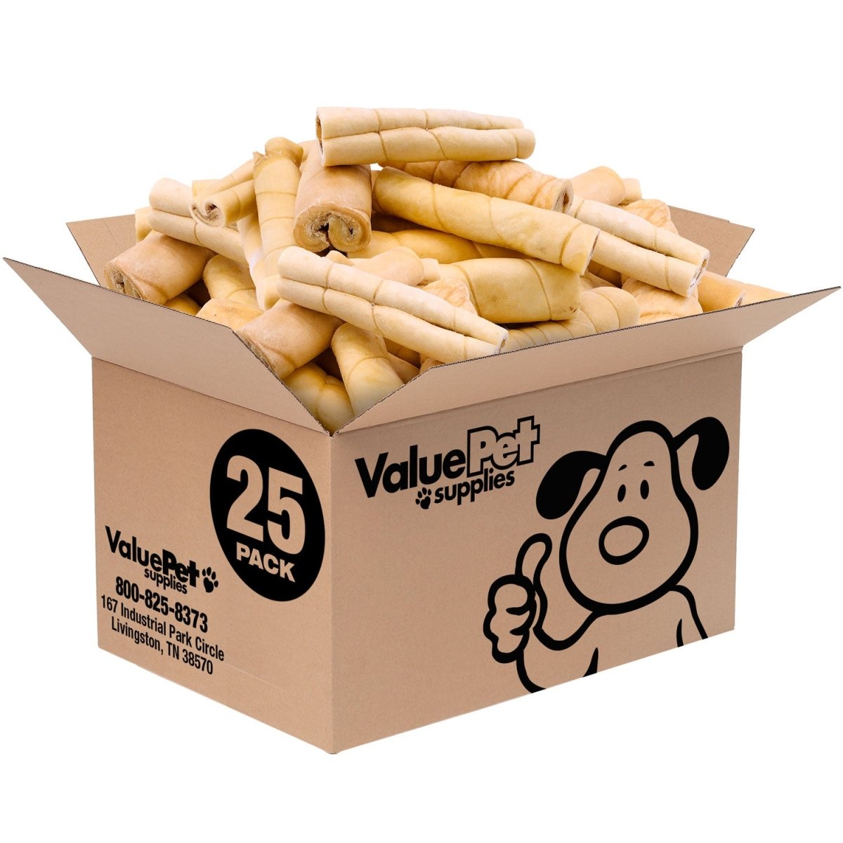 ValueBull Beef Cheek Rolls, Long Lasting Dog Chews, Jumbo 5 - 6 Inch, 25 Count BULK PACK - ValuePetSupplies