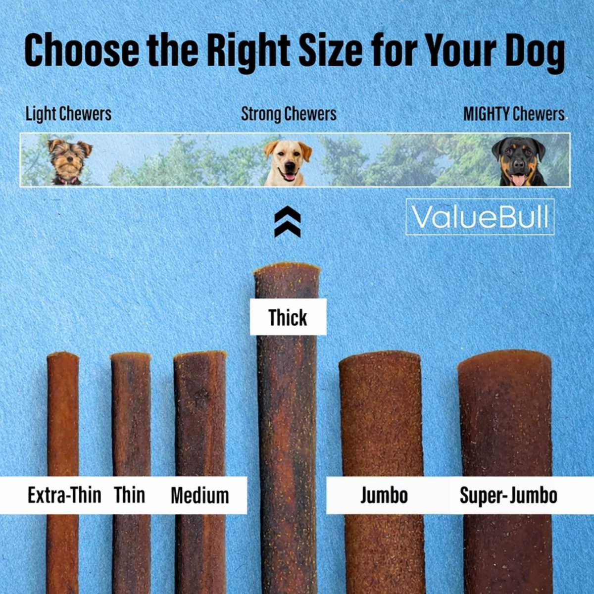 ValueBull Buffalo Collagen Sticks for Dogs, 6 Inch Thick Chews, Natural Long-Lasting Dog Treats, 100 Count Bulk Pack - Thick - 100 Sticks