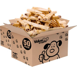 ValueBull Beef Cheek Rolls, Long Lasting Dog Chews, Jumbo 9 - 10 Inch, 100 Count BULK PACK - ValuePetSupplies
