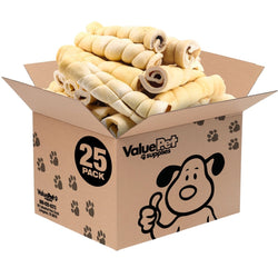 ValueBull Beef Cheek Rolls, Long Lasting Dog Chews, Jumbo 9 - 10 Inch, 25 Count BULK PACK - ValuePetSupplies