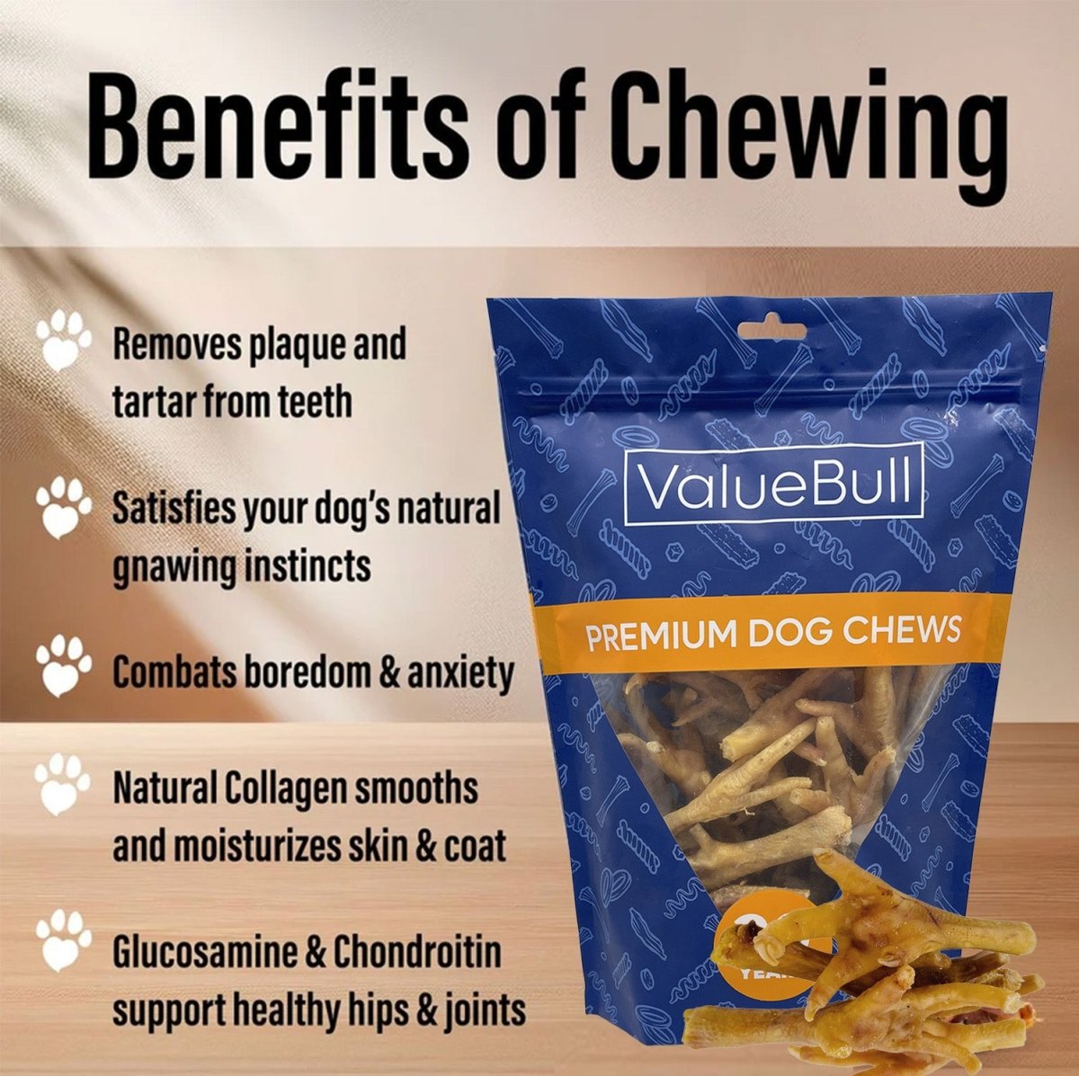ValueBull Chicken Feet for Dogs, Large, 25 Count - Large - 25 Feet
