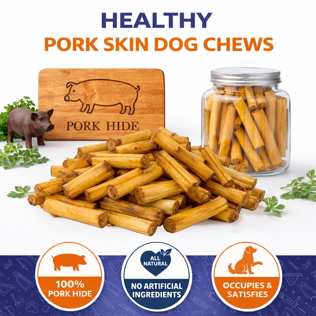 ValueBull USA Pork Hide Retriever Rolls for Dogs, 4 Inch Pig Skin Chews, 100 Count Bulk Pack - ValuePetSupplies