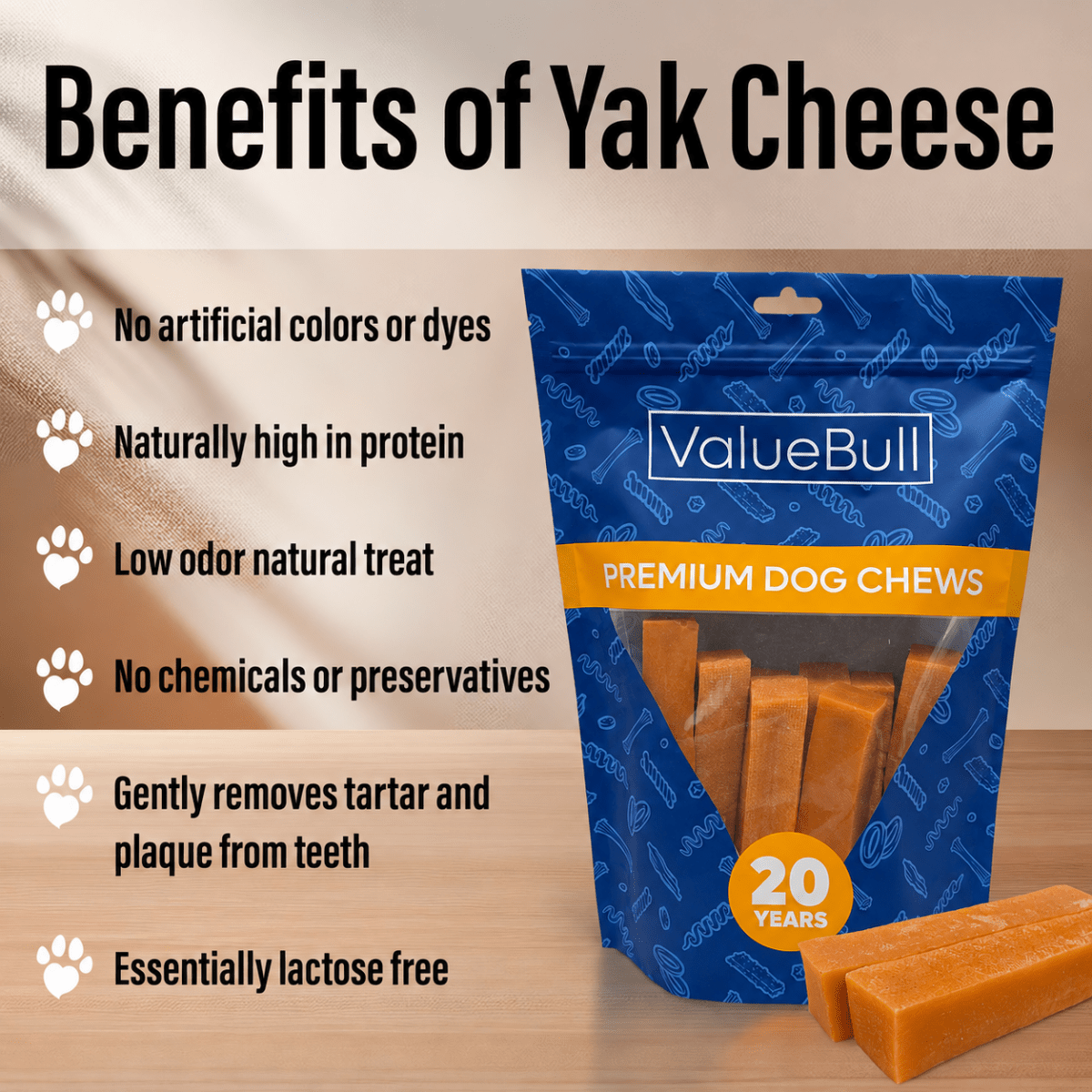 ValueBull Himalayan Yak Cheese Dog Chews, Pumpkin, Large, 50 Count Wholesale Pack - ValuePetSupplies