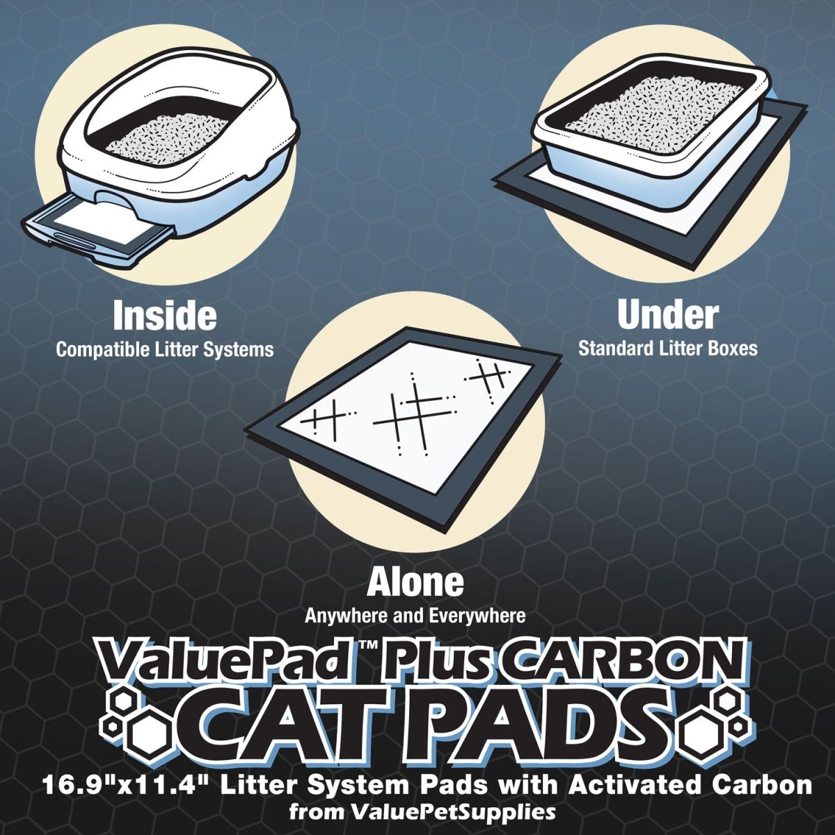 ValuePad Plus Cat Litter Pads, 16.9x11.4 Inch, Carbon, 50 Count - Breeze Compatible Refills - ValuePetSupplies