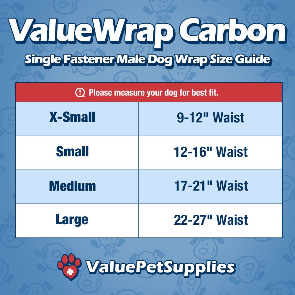 ValueWrap Male Wraps, Disposable Dog Diapers, Carbon, 1 - Tab Large, 24 Count - ValuePetSupplies