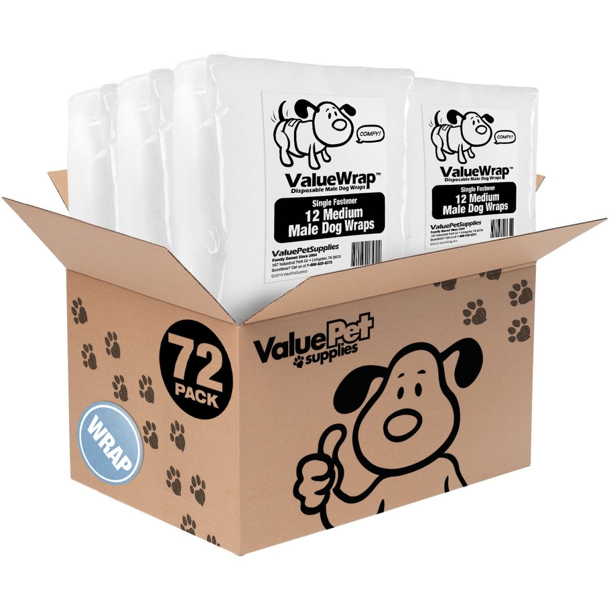ValueWrap Male Wraps, Disposable Dog Diapers, 1 - Tab Medium, Lavender, 72 Count - ValuePetSupplies