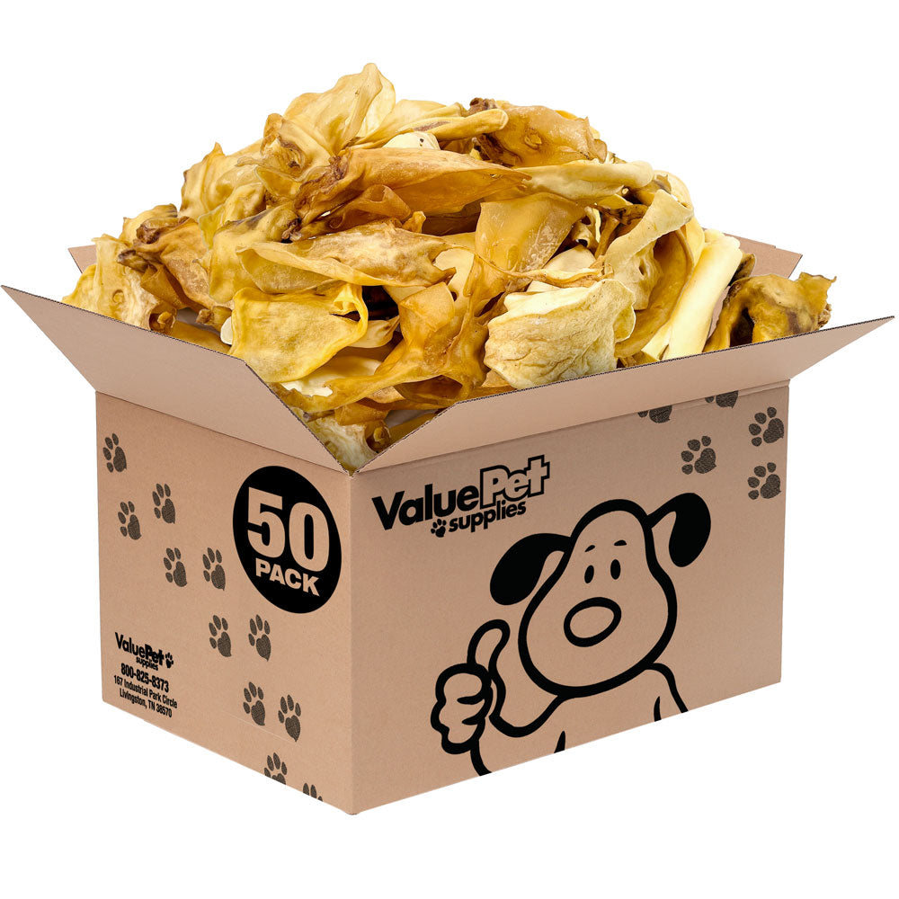 ValueBull Natural Brown Cow Ears, Crunchy Style, Varied Size, Shape & Color, 50 Count Bulk Pack - Varied - 50 Ears