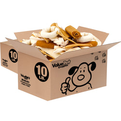 ValueBull USA Rawhide, Varied Mix of Fun Shapes for Dogs, 20 Pound Bulk Pack - Varied - 20 Pound