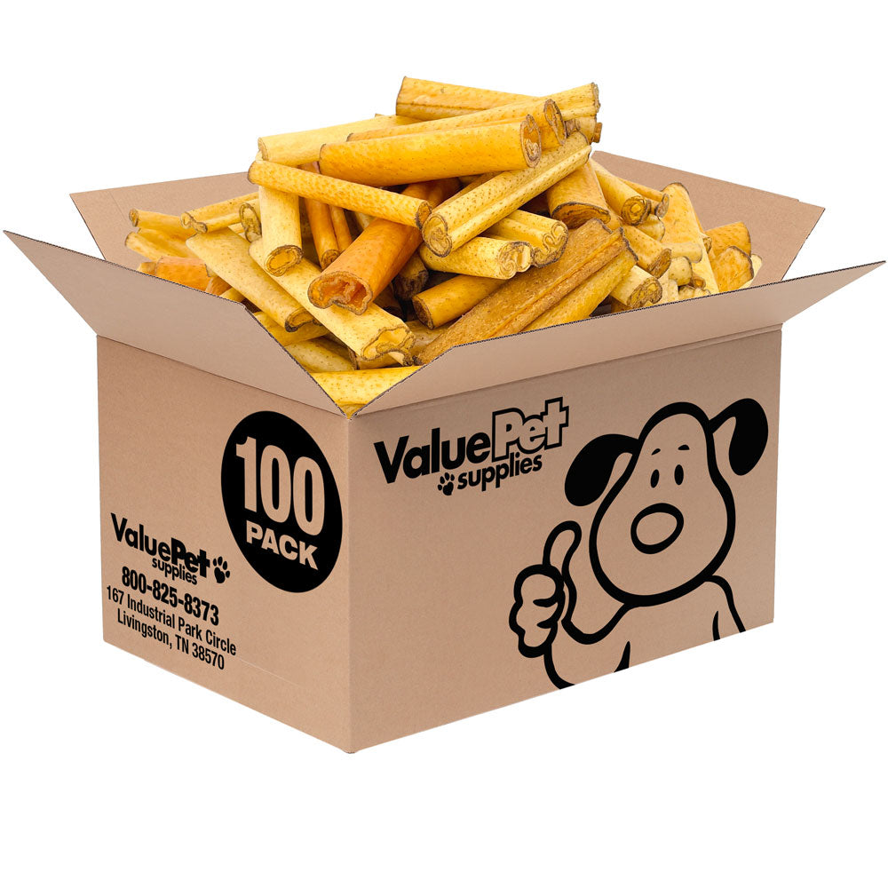 ValueBull USA Pig Skin Retriever Rolls, 4 Inch, Smoked, 100 Count Bulk Pack - 4" Rolls - 100 Sticks