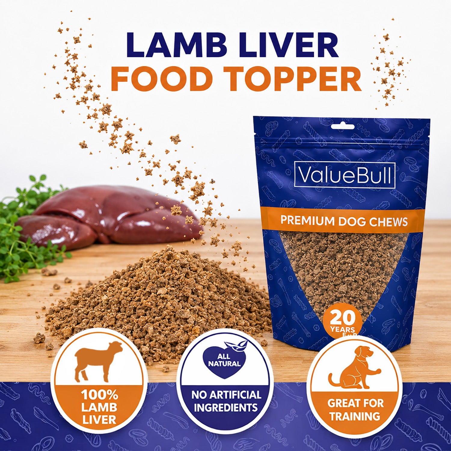 ValueBull USA Freeze Dried Lamb Liver Food Topper for Dogs & Cats, 4 Pound - 4