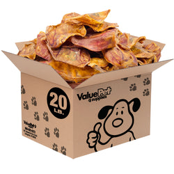 ValueBull Whole Pig Ears for Dogs, 100% Pork Chews, 20 Pound Bulk Pack - Ears - 20 Pound