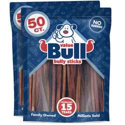 ValueBull Bully Sticks for Small Dogs, Thin 12 Inch, 100 Count