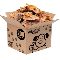 ValueBull Whole Pig Ears for Dogs, 100% Pork Chews, 200 Count Bulk Pack - Pork - 200 Ears
