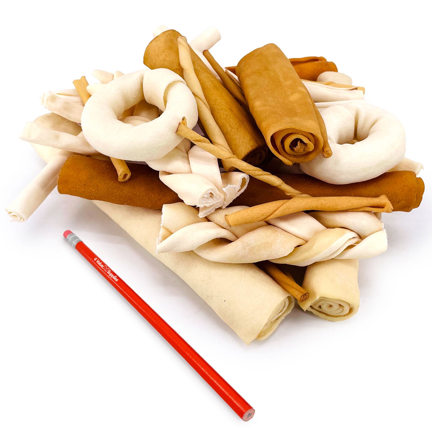 ValueBull USA Rawhide, Varied Mix of Fun Shapes for Dogs, 2 Pound - Varied - 2 Pound