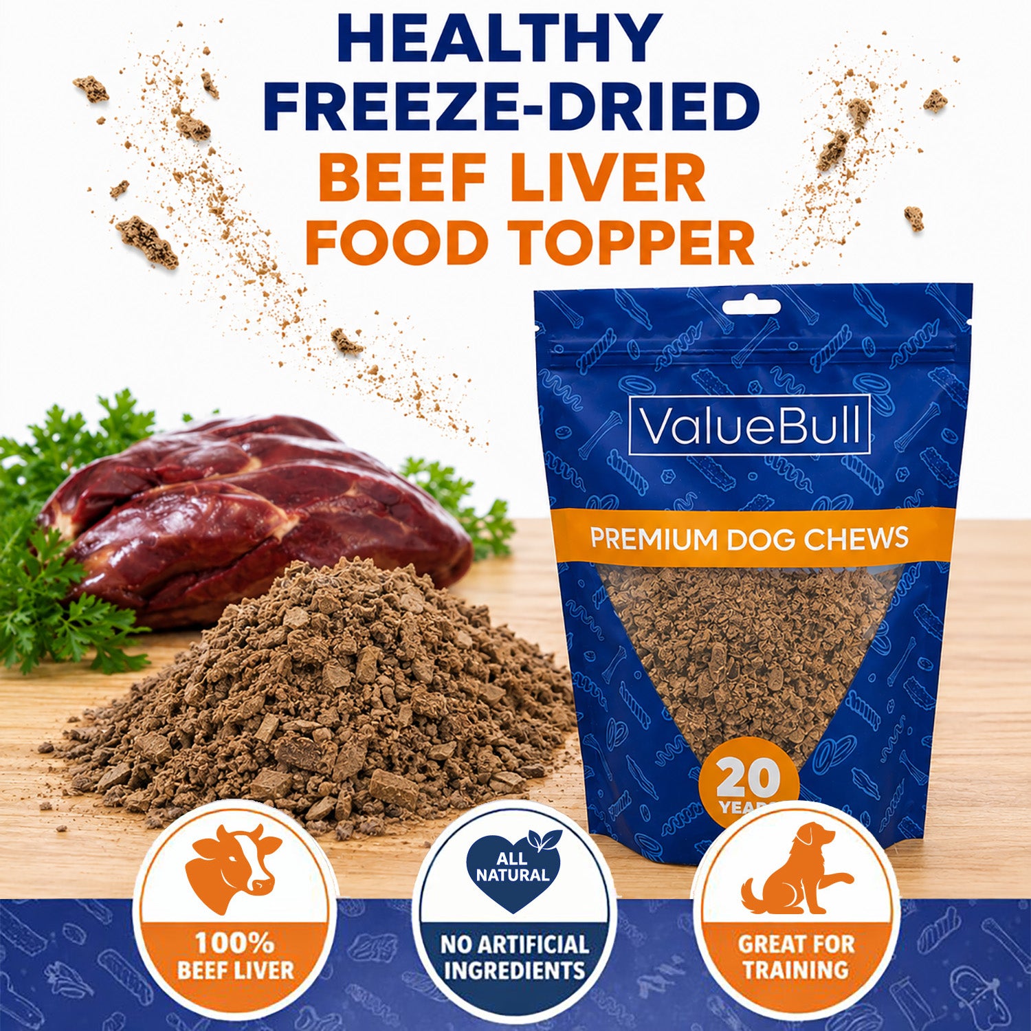 ValueBull USA Freeze Dried Beef Liver Food Topper for Dogs & Cats, 4 Pound - 4