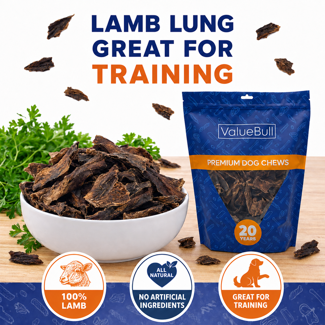 ValueBull Lamb Lung for Dogs, Varied Shapes and Sizes, 6 Pound - 6