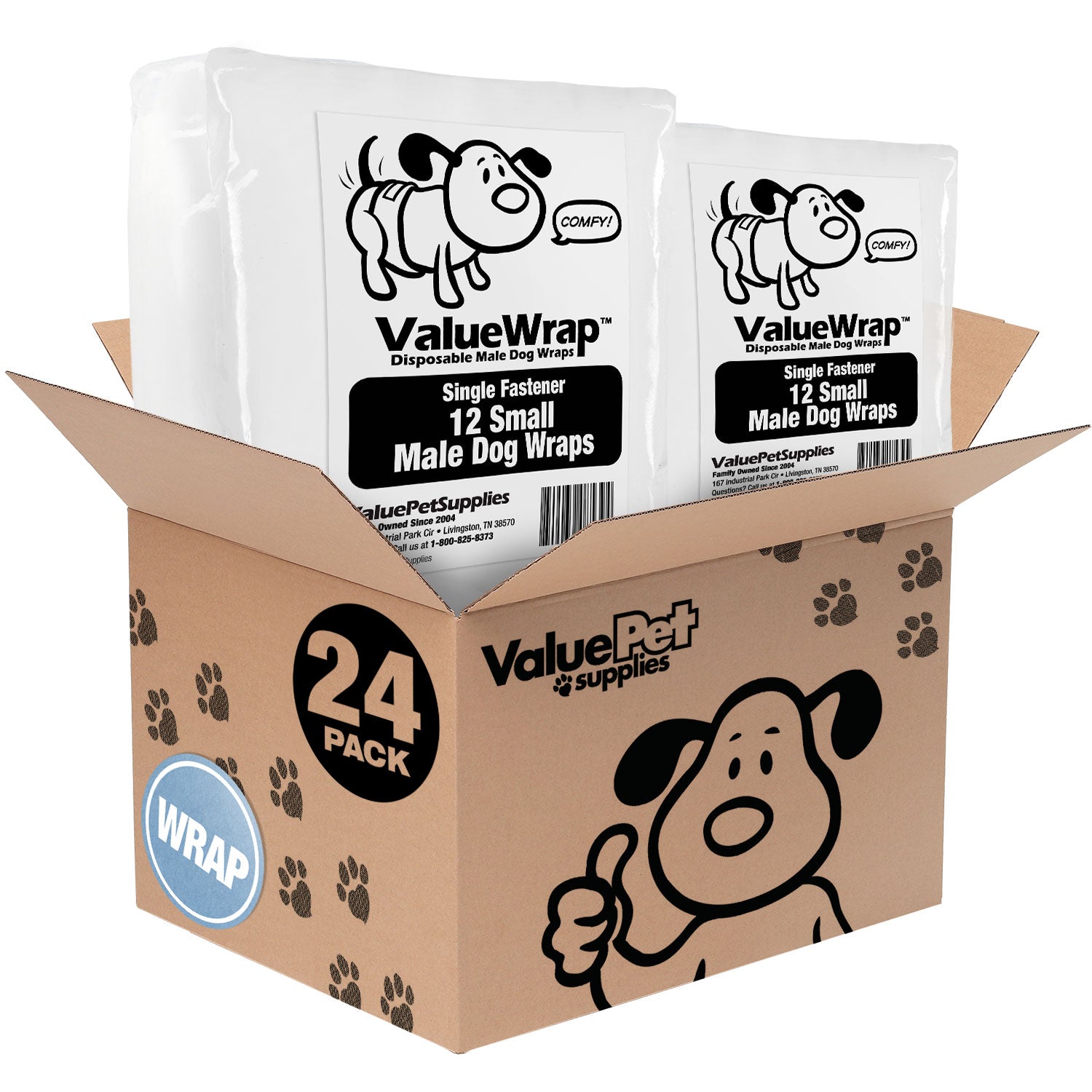 ValueWrap Male Wraps, Disposable Dog Diapers, 1-Tab Small, 24 Count