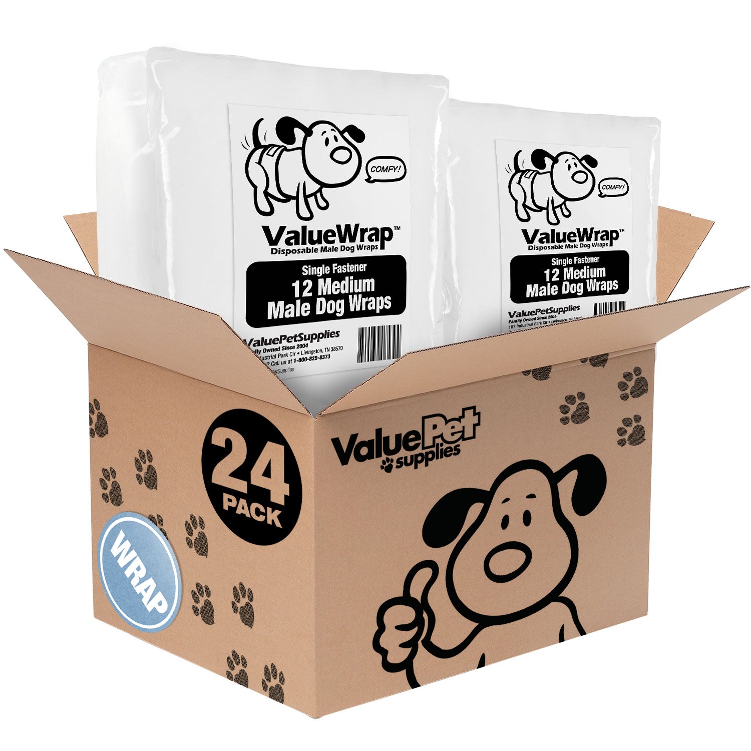 ValueWrap Male Wraps, Disposable Dog Diapers, 1-Tab Medium, 24 Count