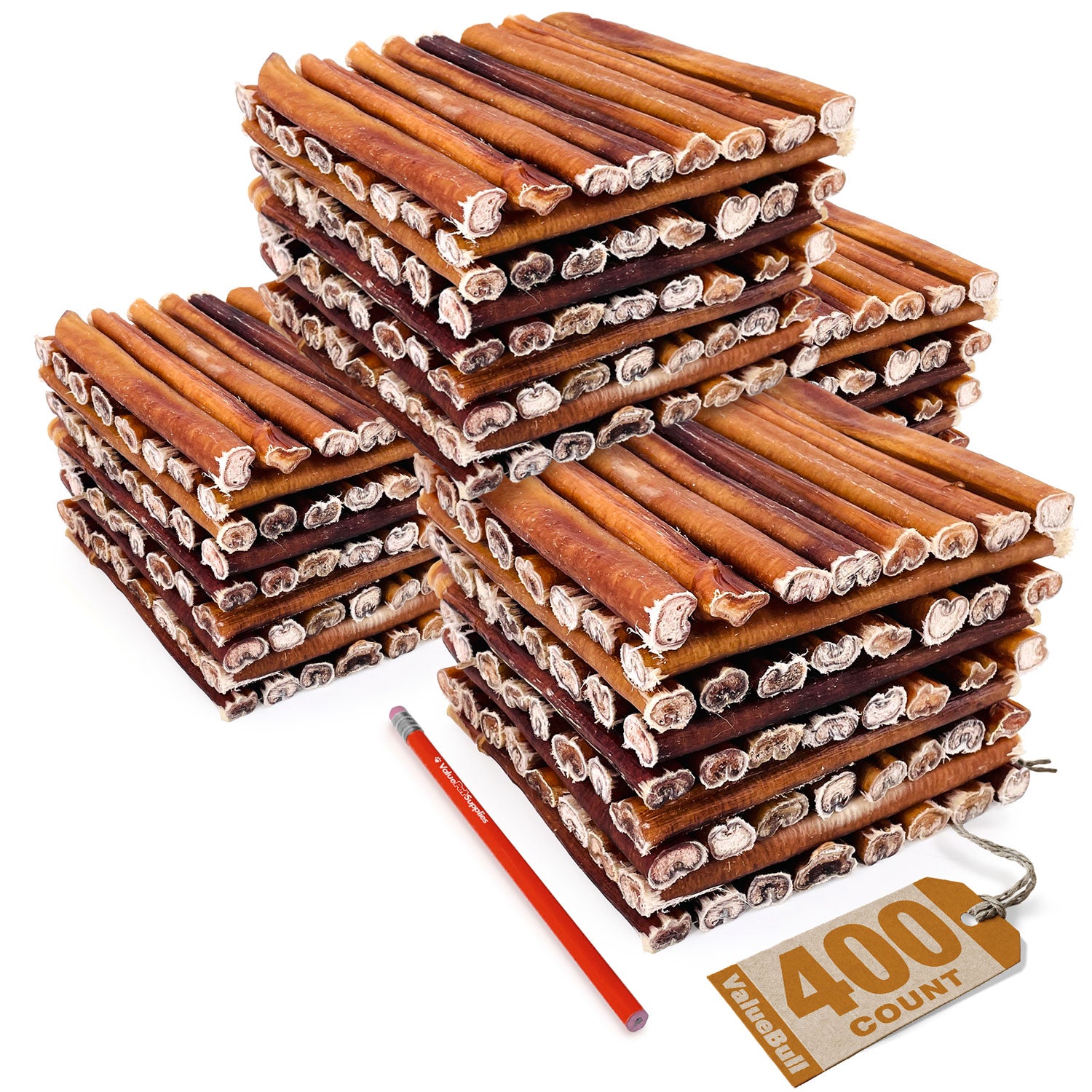 ValueBull USA Bully Sticks for Large Dogs, Thick 6 Inch, 400 Count Wholesale Pack
