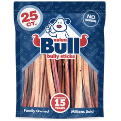 ValueBull Bully Sticks, Low Odor Premium Dog Chews, Thin 12", 25 ct