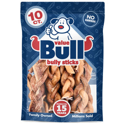 ValueBull Braided Bully Sticks, Thick 6 Inch, 10 Count