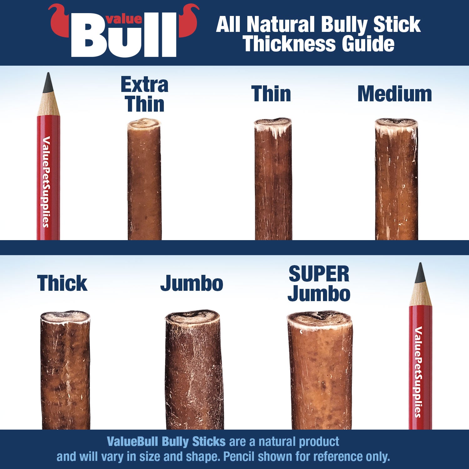 ValueBull Bully Sticks for Dogs, Thick 12 Inch, 50 Count