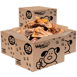 ValueBull Whole Pig Ears for Dogs, 100% Pork Chews, 200 Count BULK PACK