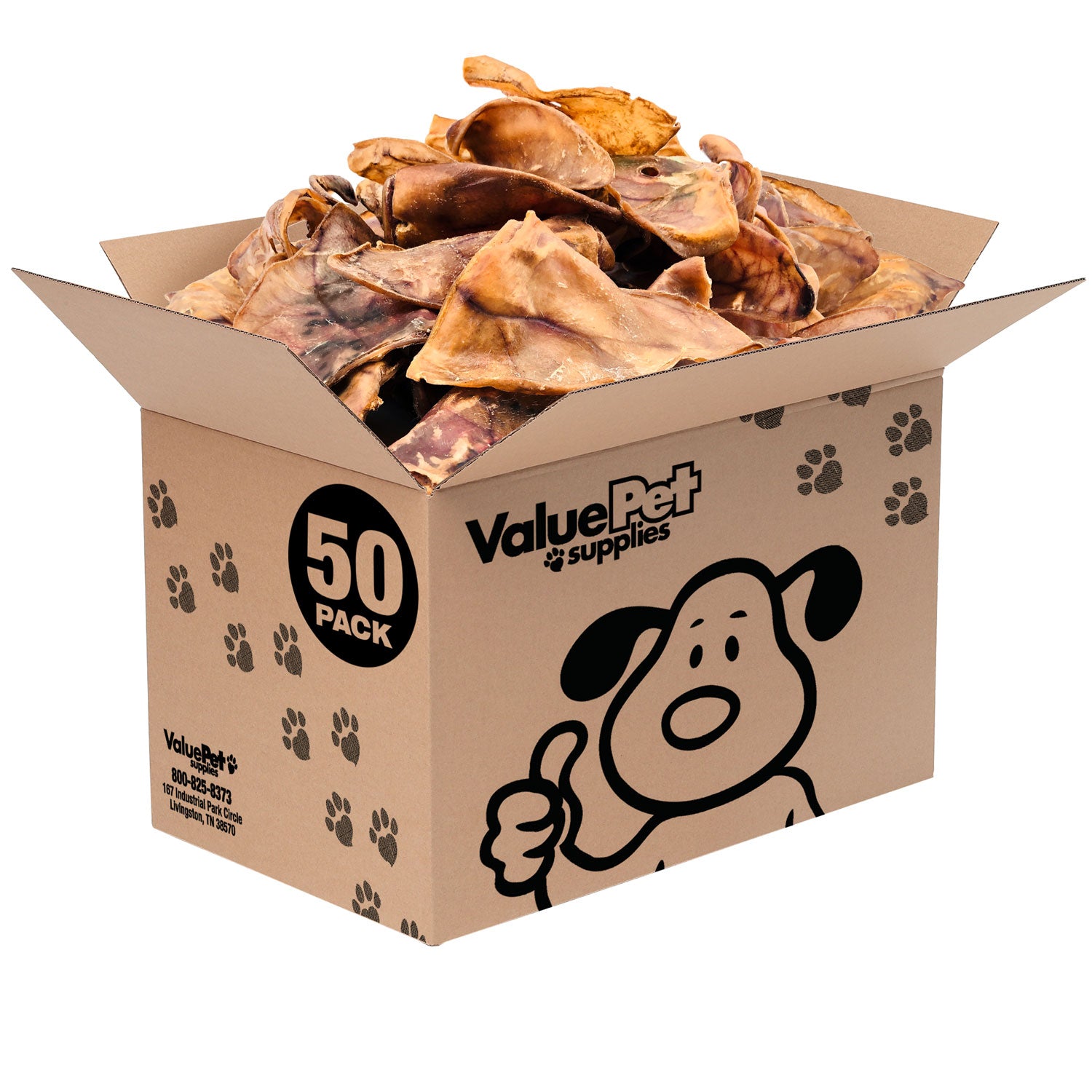 ValueBull Whole Pig Ears for Dogs, 100% Pork Chews, 50 Count BULK PACK